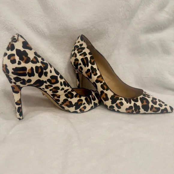 Sam Edelman Hazel Pointed Toe Calf Hair Leopard Print Pumps - Picture 15 of 15